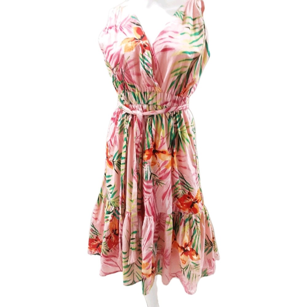New York & Company Dress Summer SZ XS Bright Tropical Floral Cotton  Midi NY&CO